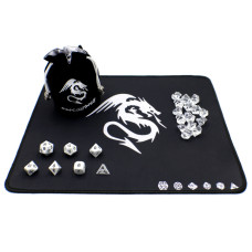 Metal DnD Dice set with Play Mat - White